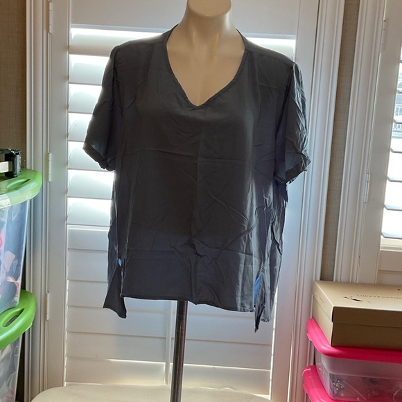SHEIN Charcoal V-Neck Blouse - Picture 1 of 12